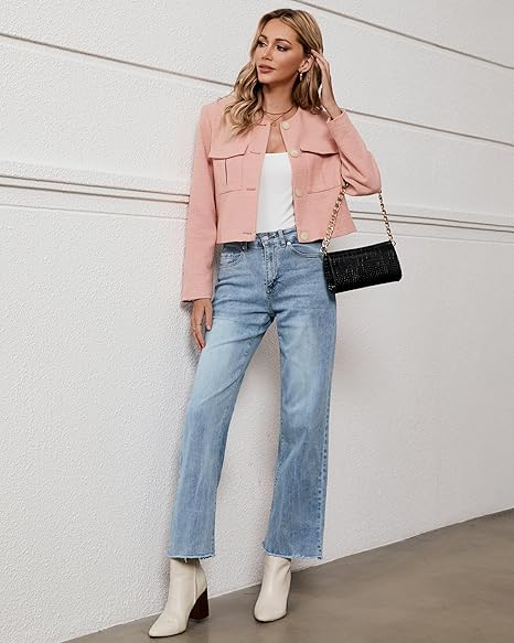 GRAPENT Straight Leg Jeans for Women High Waisted Stretchy Frayed Raw Hem Loose Denim Pants Casual Baggy Jean Trousers